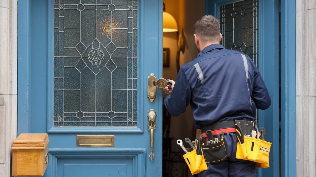 serrurier recevant son paiement à la porte d'entrée